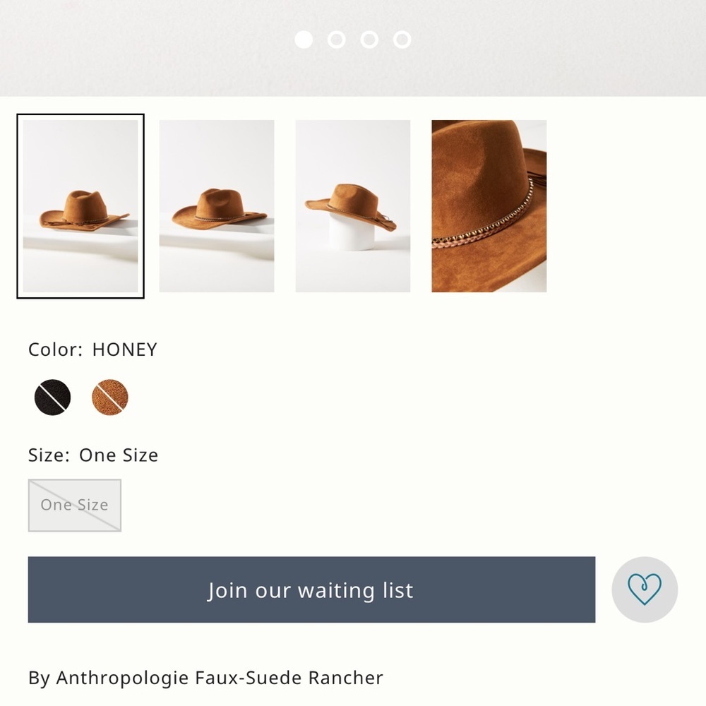 NWT SOLD OUT By Anthropologie Faux-Suede Rancher Hat in Honey Brown OS - Picture 10 of 14